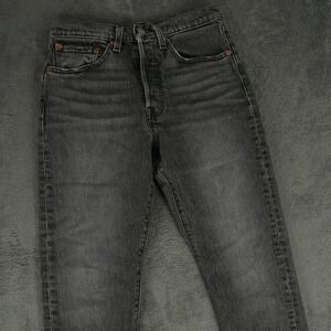 Levi's Premium 501 Jeans Women (27x27) Gray Skinny Button Fly Big E Faded Black